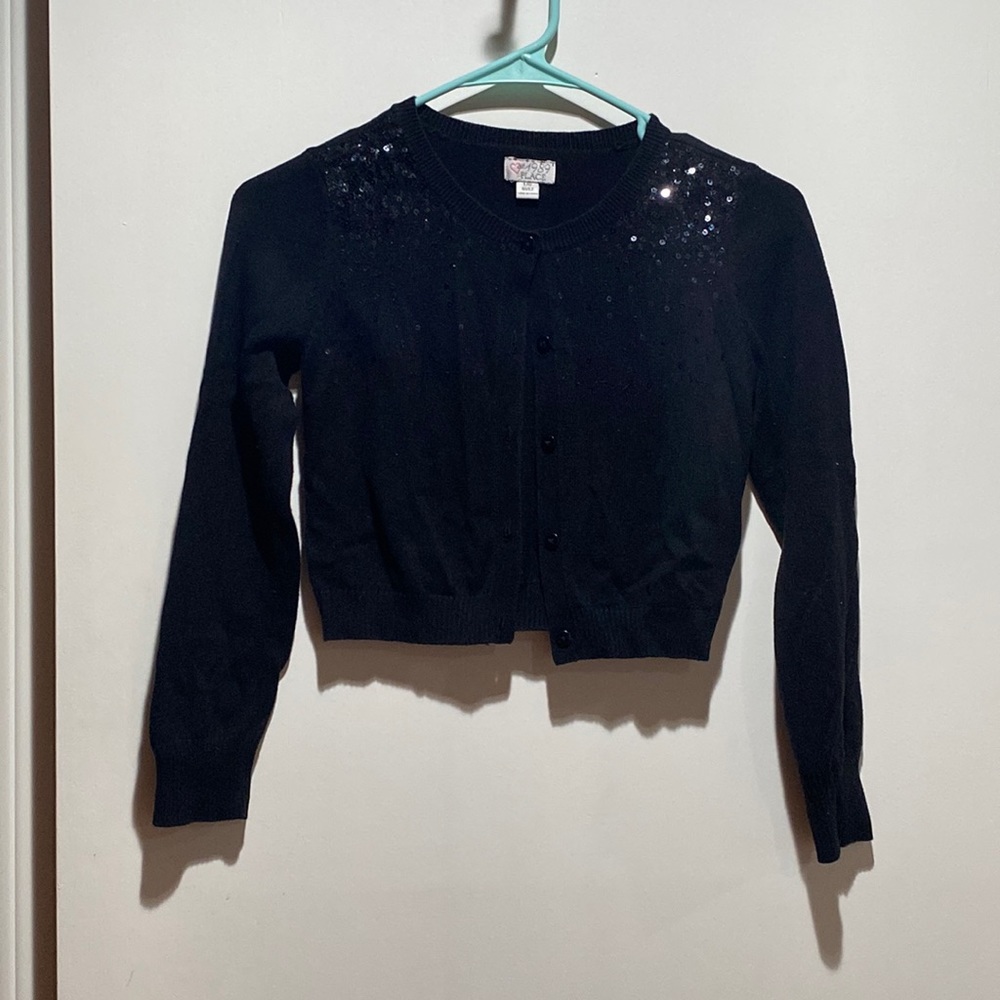 Black cropped cardigan sweater with sequins